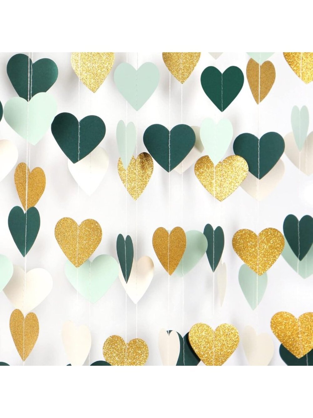 Sage Green Love Heart Garland - 52Ft Rustic Wedding & Party Decor Streamers